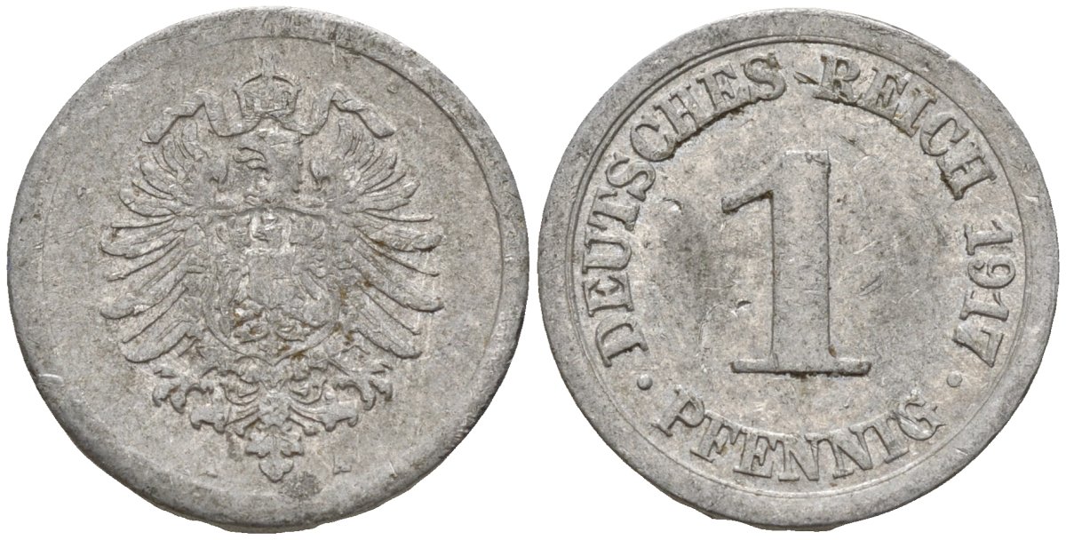 Германия 1 пфенниг 1917 A KM 24, J. 300, Weege 2 алюминий 4151-1223