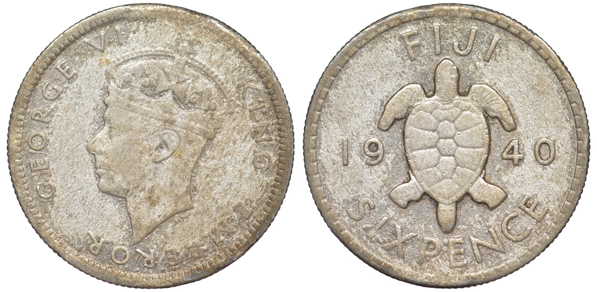 Фиджи 6 пенсов 1940 Георг VI (1936-1952), черепаха KM 11 серебро    91-417