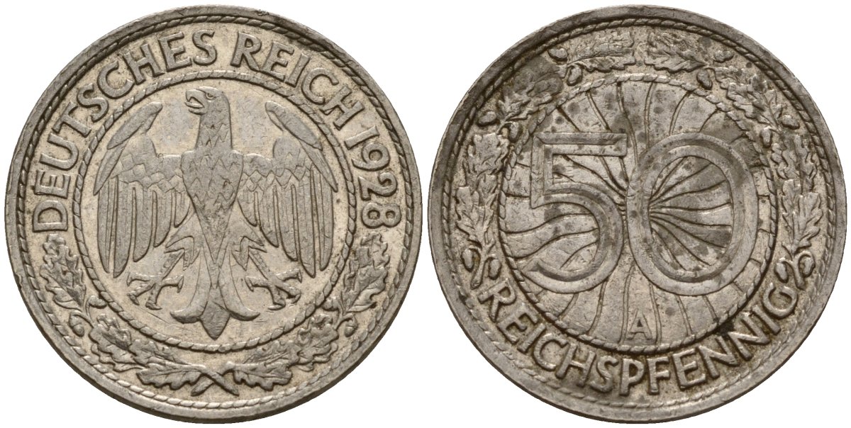 Германия 50 рейхспфеннигов 1928 A KM 49, J 324 никель 4189-837