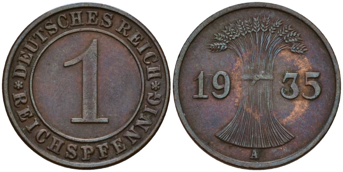Германия 1 рейхспфенниг 1935 A KM 37, J. 313 бронза 192-963