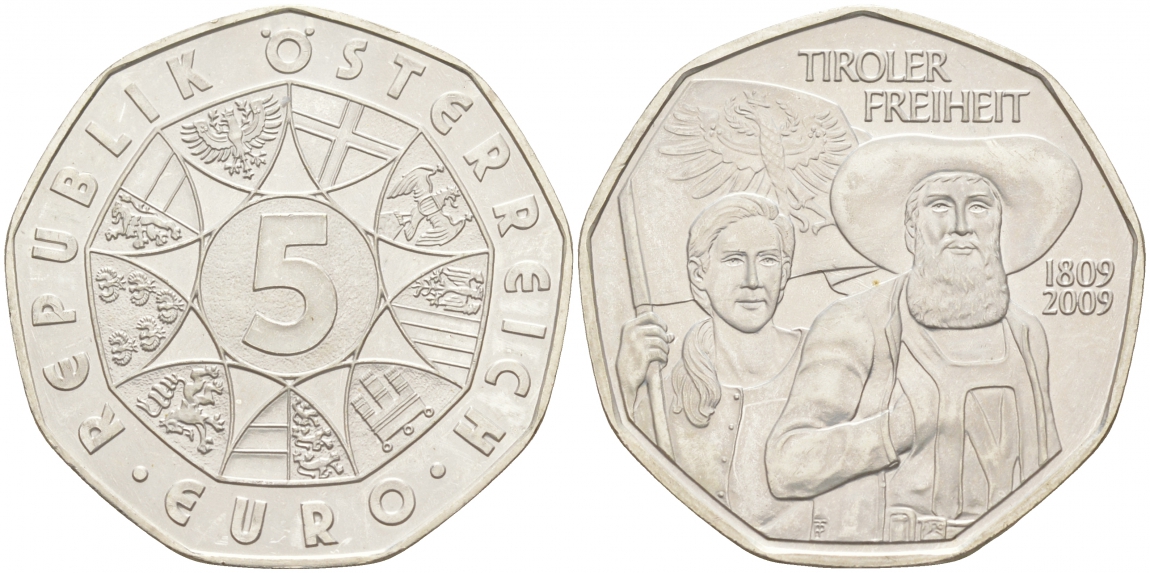 Австрия 5 евро 2009 200 лет со дня Тирольского восстания KM 3177 серебро UNC 1521-1113