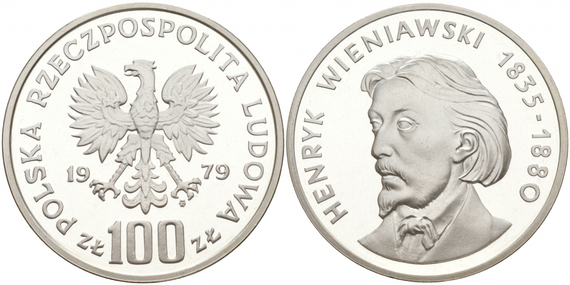 Польша 100 злотых 1979 MW, Генрик Венявский (1835-1880) KM 98, Parchimowicz 284 серебро PROOF 1087-8-72