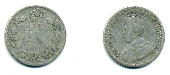 Канада 10 центов 19ХХ ГЕОРГ V серебро 46-1053