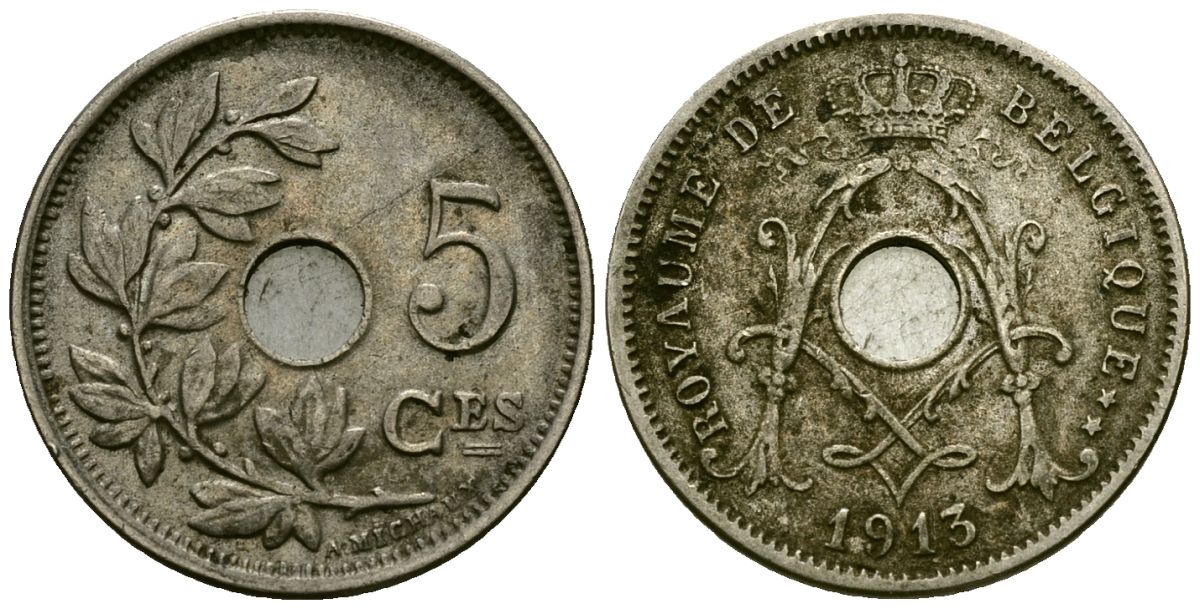 Бельгия 5 сантимов 1913 Belgique KM 66 медно-никель 4173-444