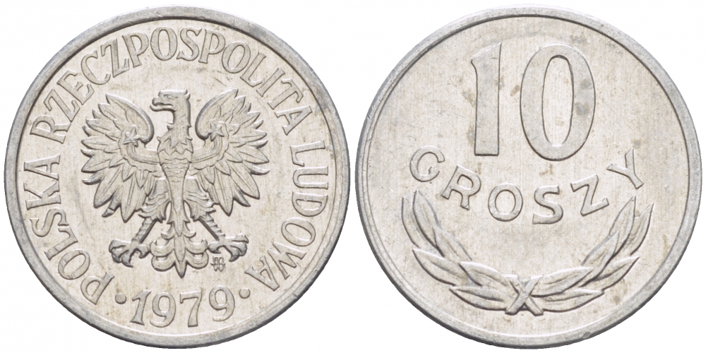 ПОЛЬША 10 ГРОШЕЙ 1979 MW KM АА47 алюминий 110-111