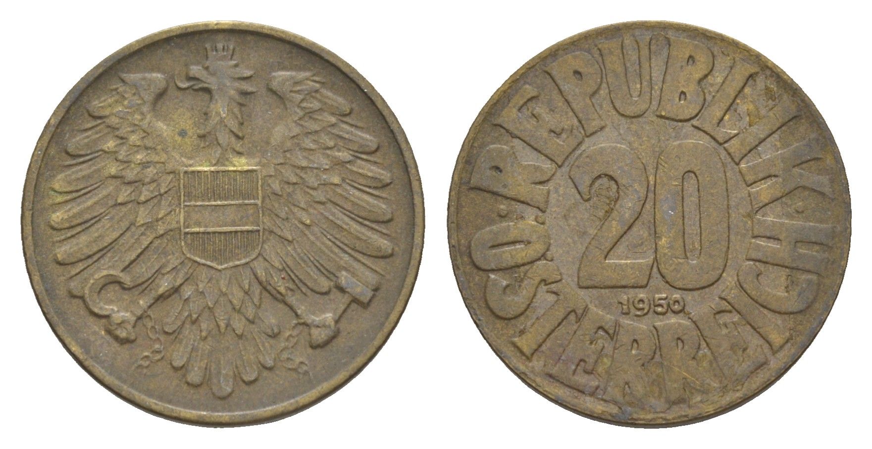 Австрия 20 грошей 1950 KM 2877 алюминиевая бронза 4147-827
