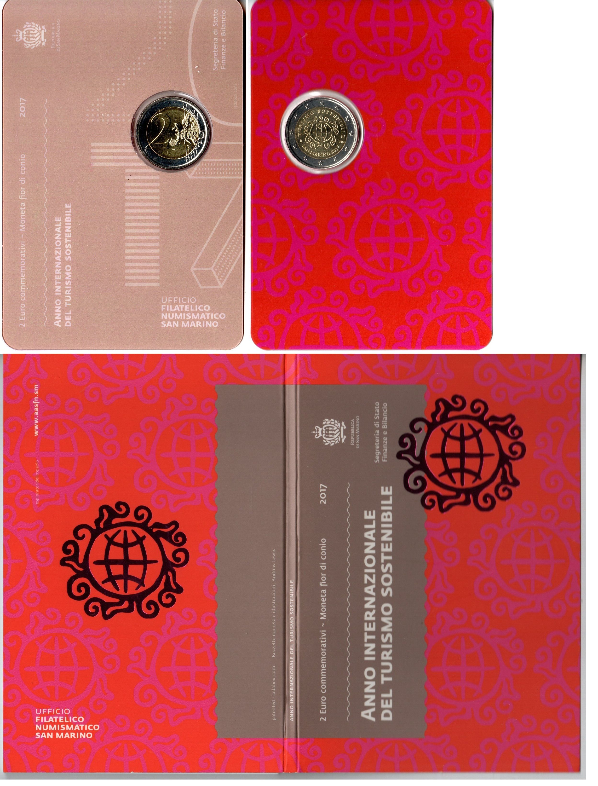 Сан-Марино 2 евро 2017 Международный год развития туризма, в оригинальном буклете KM 564 биметалл UNC 8-2-01-19