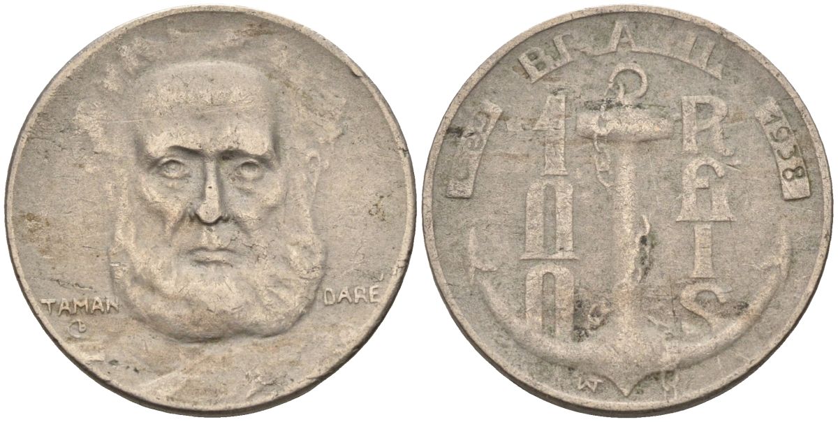 Бразилия 100 рейс 1938 Маркиз Тамандаре KM 536 медно-никель 4115-635