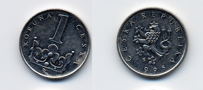 ЧЕХИЯ 1 КРОНА 1995 KM 7 сталь плакированная никелем 46-1057