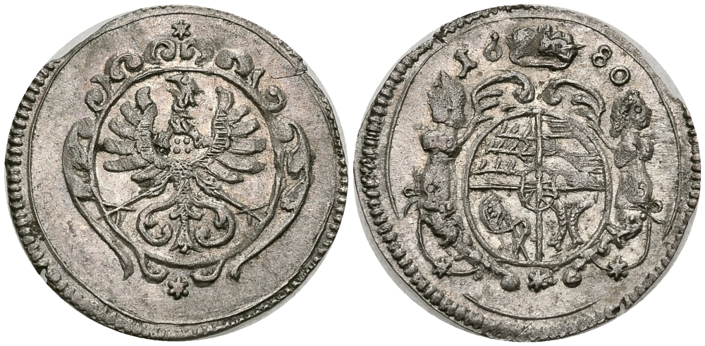 ШЛЕЗИЯ - ВЮРТЕНБЕРГ - ЭЛЬС 1 ГРОШ 1680 КРИСТИАН-УЛЬРИХ I FUS 2368 серебро 540-262