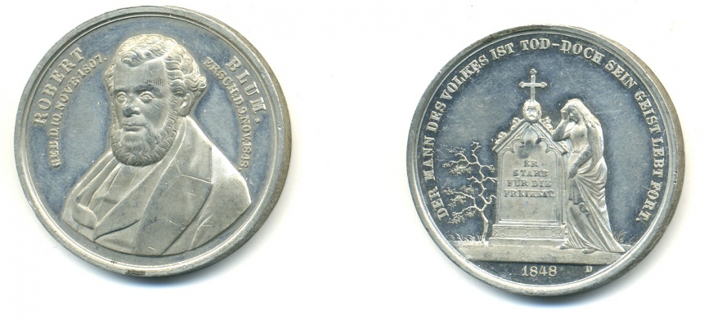 Германия медаль 1848 на смерть Роберта Блюма, 37 мм цинк PROOF 1079-2-43