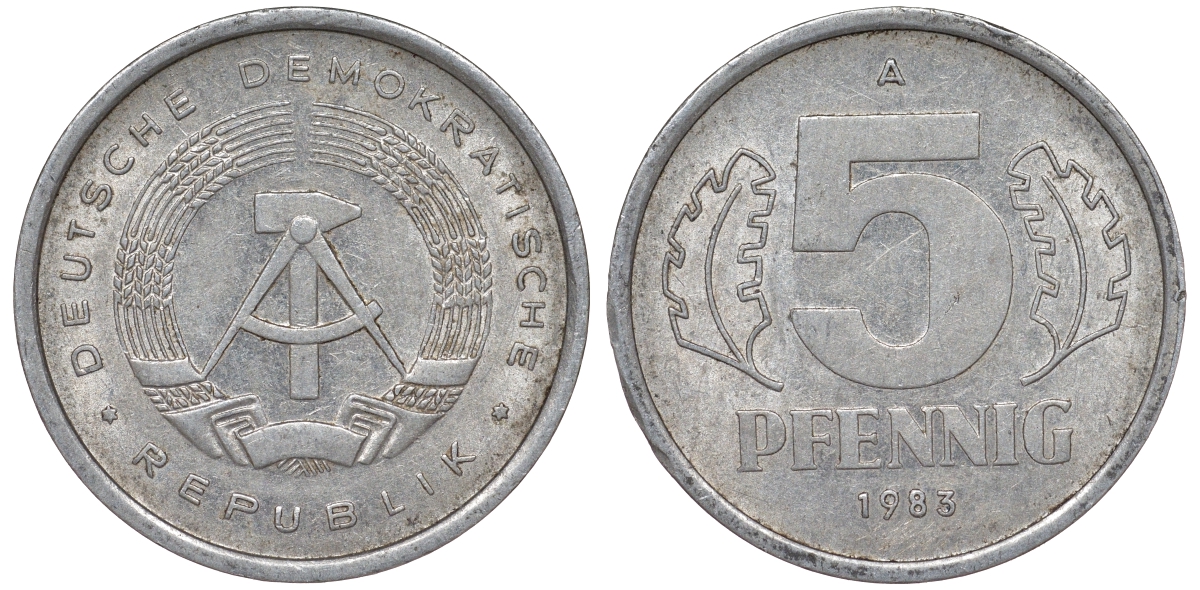ГДР 5 ПФЕННИГОВ 1983 A КМ 9.2 алюминий 62-534
