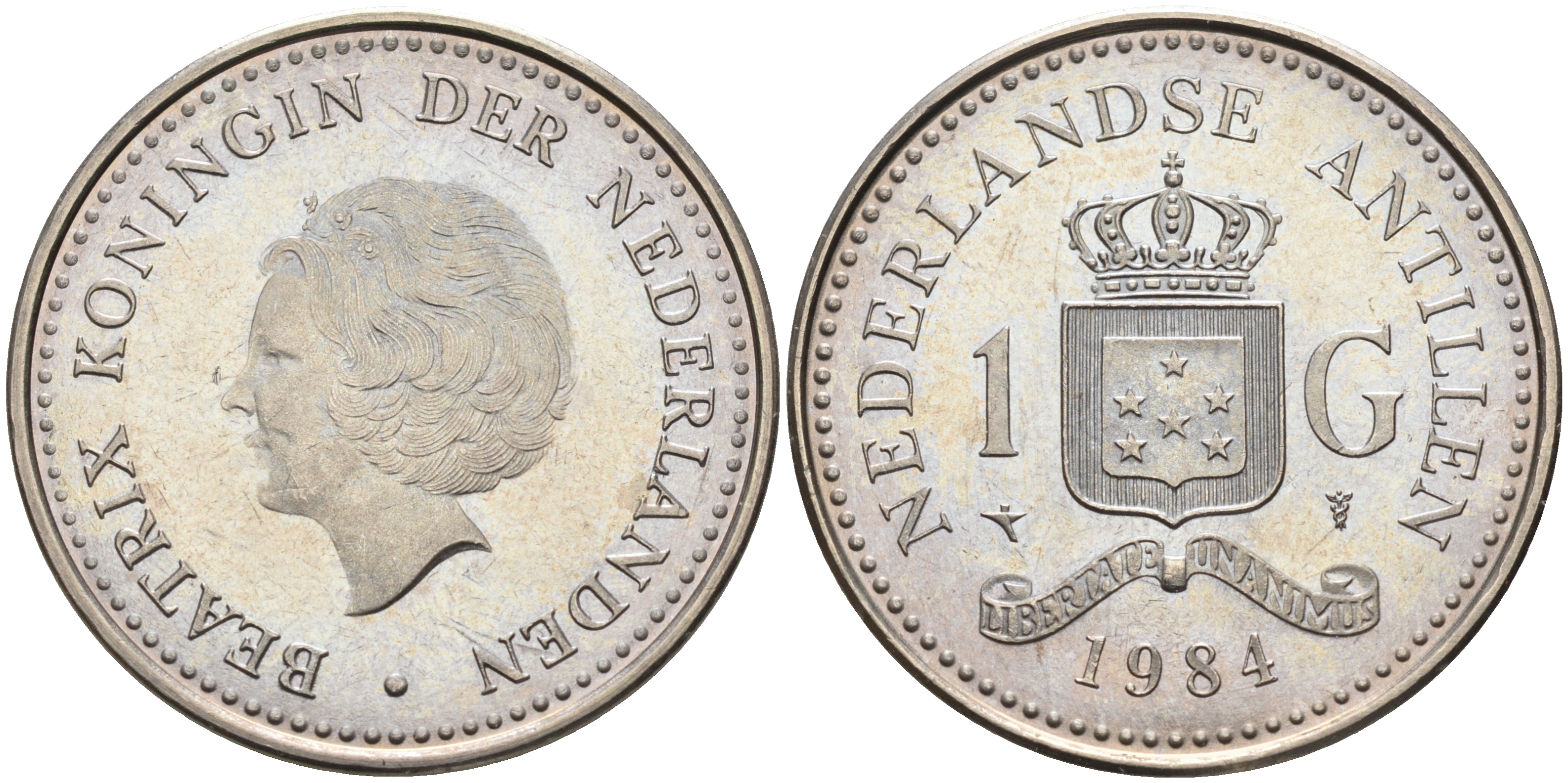 Нидерландские Антилы 1 гульден 1984 Беатрикс (1980-2013) KM 24 никель 4140-1135
