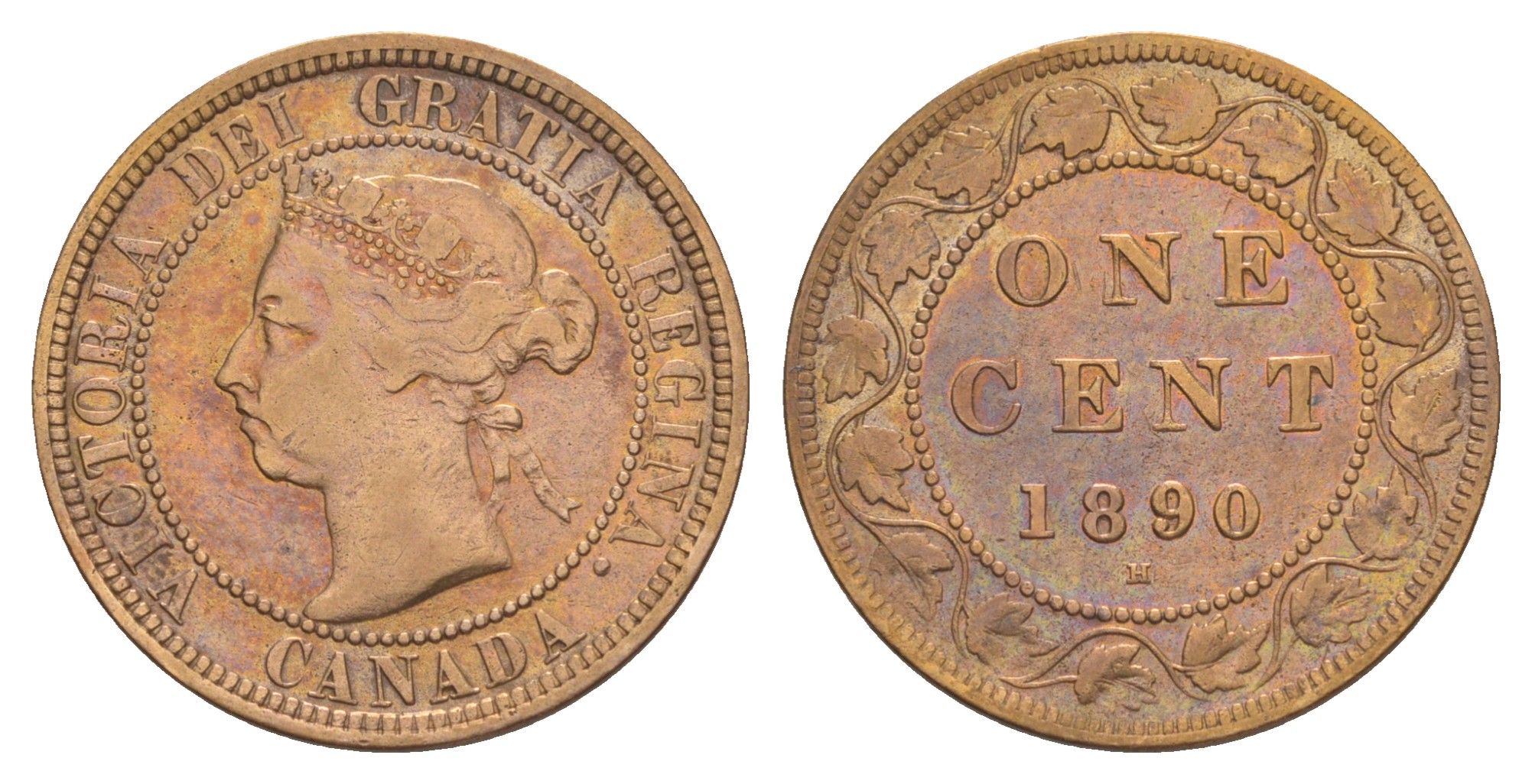 Канада 1 цент 1890 H, Виктория (1837-1901) KM 7 бронза 1527-821