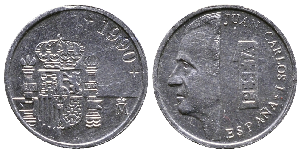 ИСПАНИЯ 1 ПЕСЕТА 1990 ХУАН КАРЛОС I (1975-) KM 832 алюминий 26-944