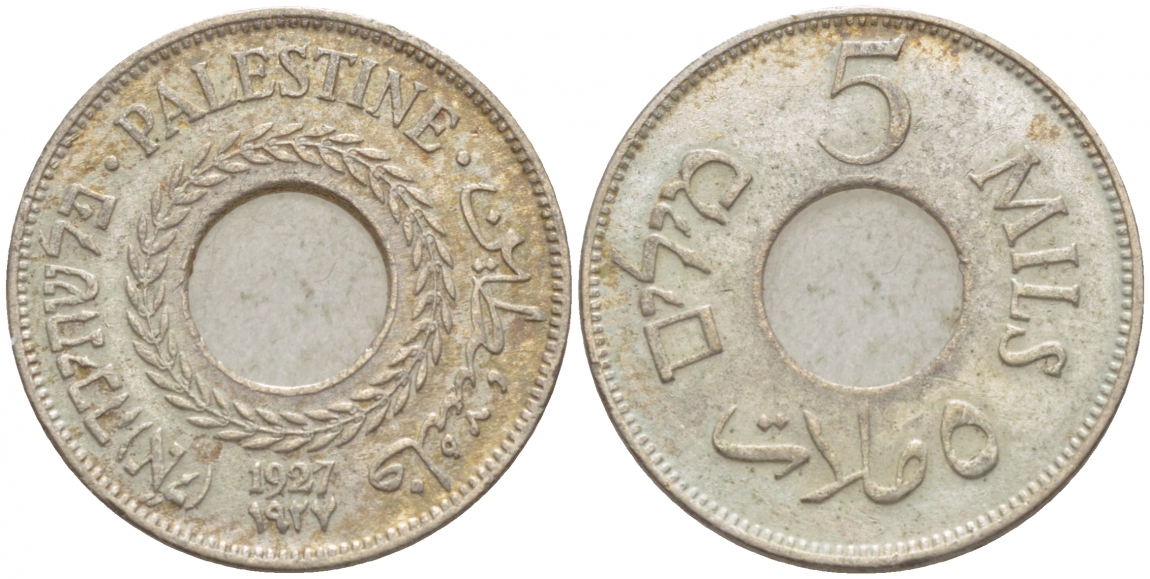 Израиль, Палестина 5 милсов 1927 Британская администрация KM 3 медно-никель 4548-941
