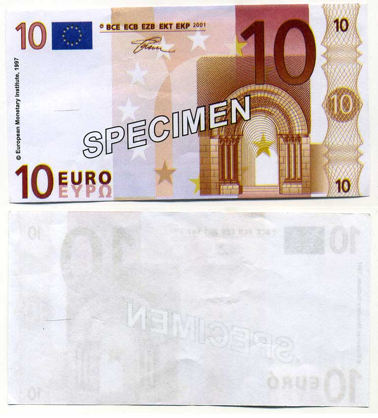 ЕВРОПА 10 ЕВРО 1997 ИГРОВАЯ КУПЮРА бумага UNC (пресс) 8564-24-4-2