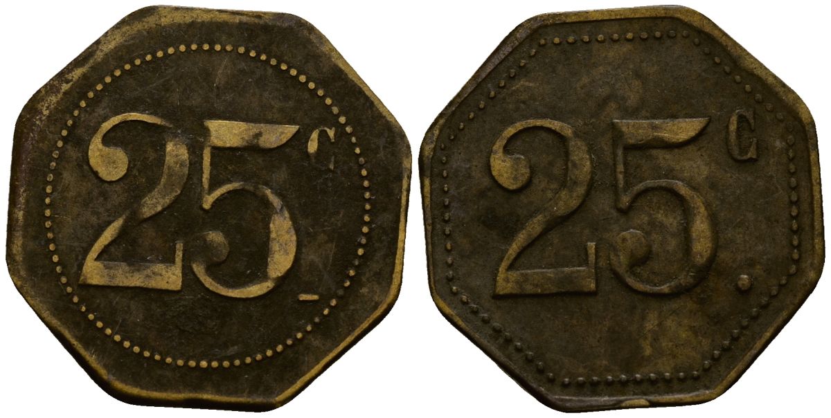 Франция 25 сантимов XIX-XX век ресторанный жетон латунь 4166-533