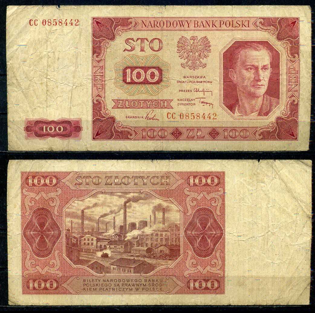 Польша 100 злотых 1948 Pick 139 a (4) бумага 8605-44-2-2