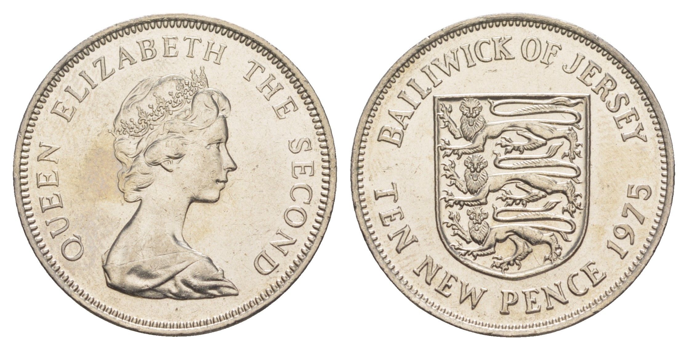 Джерси 10 пенсов 1975 герб, Елизавета II (1952-2022) KM 33 медно-никель UNC 4652-552