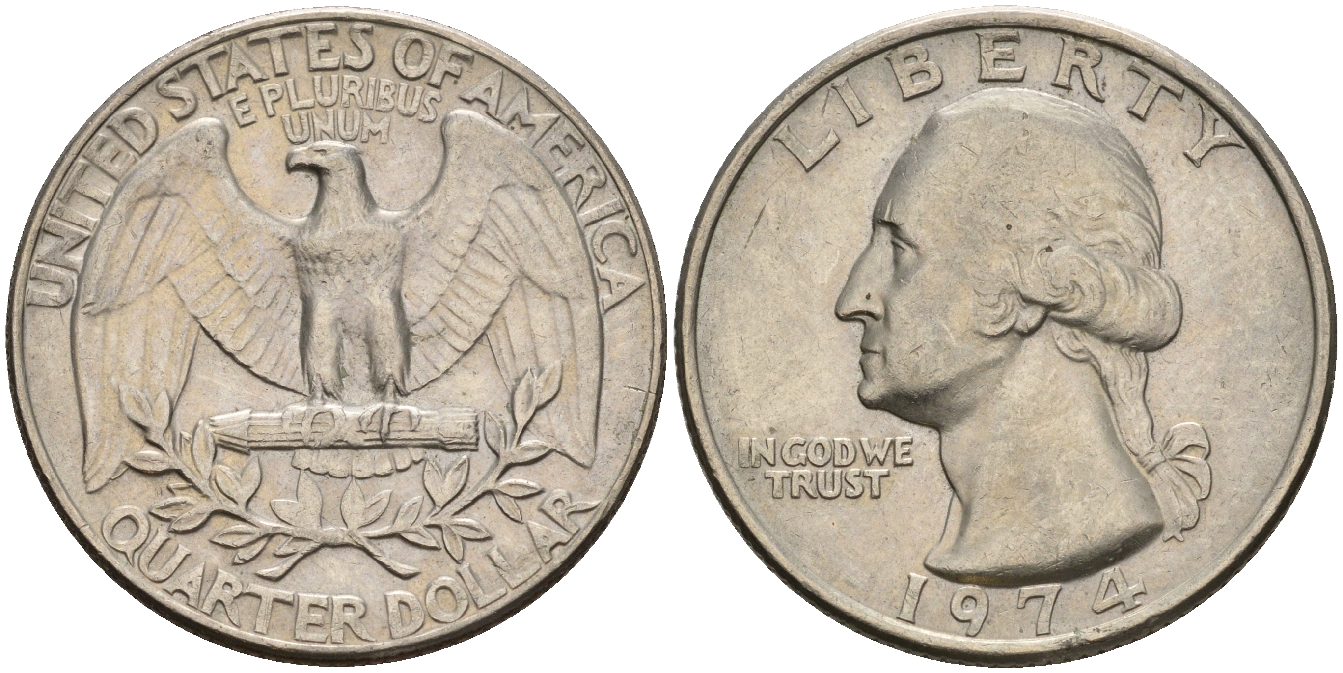 США 25 центов (квотер) 1974 Вашингтон KM 164a медь плакированная медно-никелем  4606-645