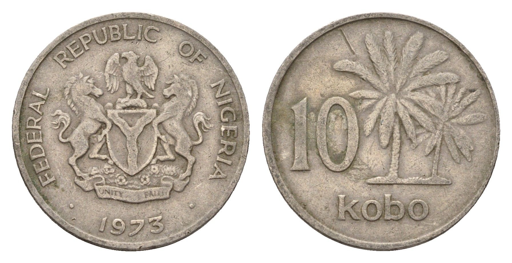 Нигерия 10 кобо 1973 пальмы KM 10.1 медно-никель 4673-1254