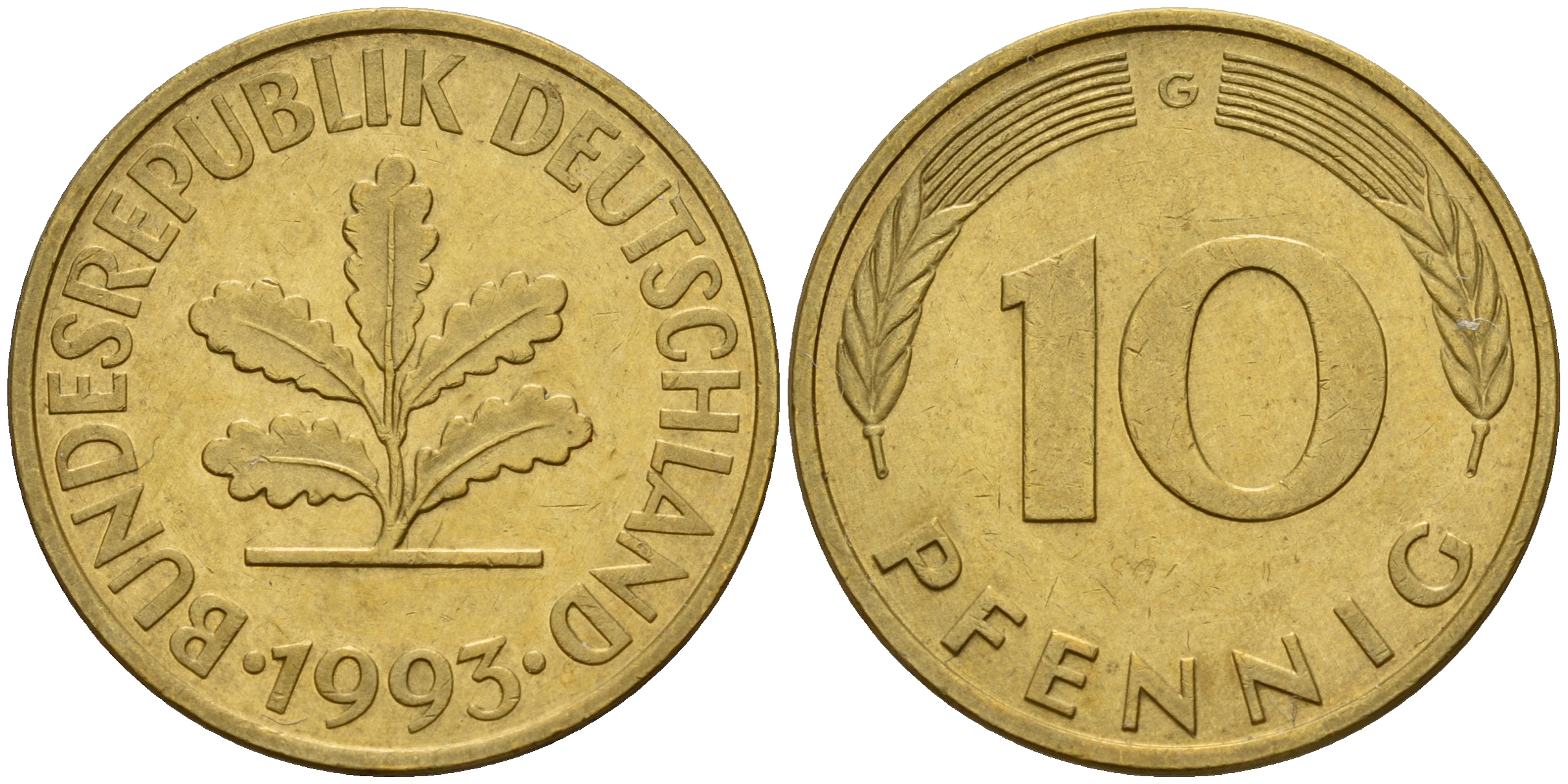 ФРГ 10 пфеннигов 1993 G J. 383, KM 108 сталь плакированная латунью    4603-651