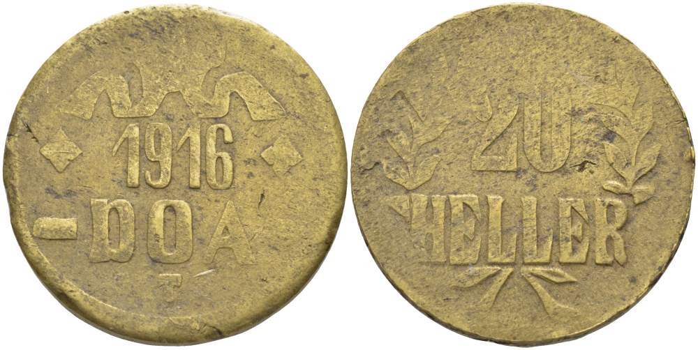Немецкая Восточная Африка (Танзания) 20 геллеров 1916 T, Ost-Africa, малая корона, буквы LL острые Jaeger 724 b, KM 15a, WK 27 a латунь 5010-641