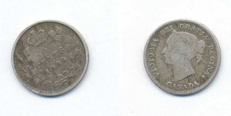 КАНАДА 5 ЦЕНТОВ 1880 KM 2 серебро 46-2354