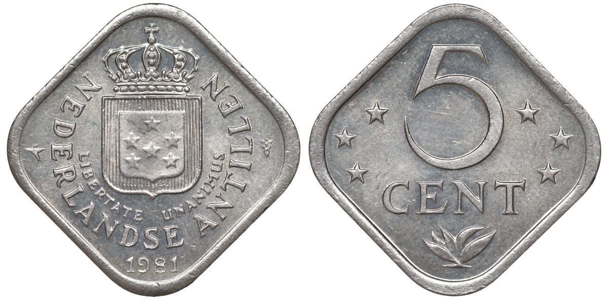 Нидерландские Антилы 5 центов 1981 Беатрикс (1980-2013) KM 13 медно-никель 4610-956