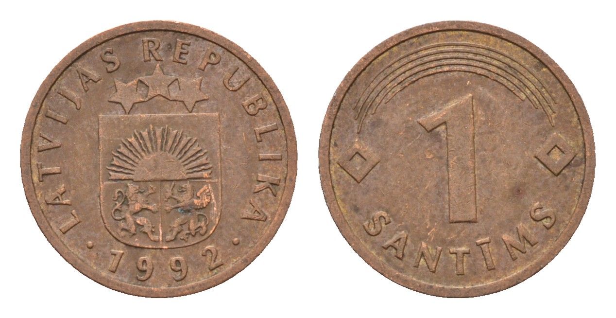 Латвия 1 сантим 1992 KM 15 сталь плакированная медью 4689-823
