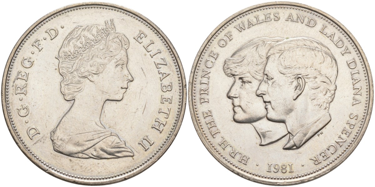 Великобритания 25 пенсов 1981 Королевская свадьба принца Чарльза и леди Дианы, Елизавета II (1952-2022) KM 925, Spink 4229 медно-никель 4552-411