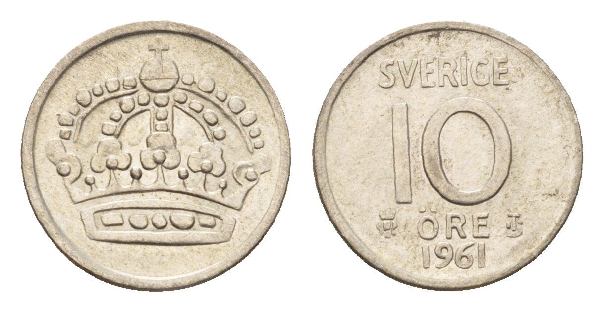 Швеция 10 эре 1961 TS Густав VI Адольф (1950-1973) KM 823 серебро 4124-827