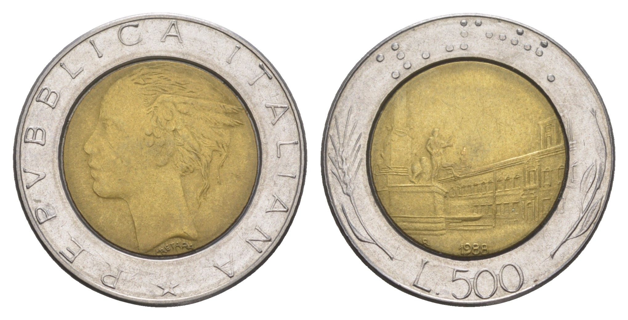 Италия 500 лир 1988 KM 111 биметалл 4556-435