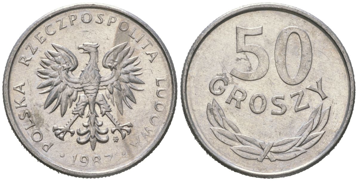 Польша 50 грошей 1987 MW Y 48.2 алюминий aUNC 4618-768