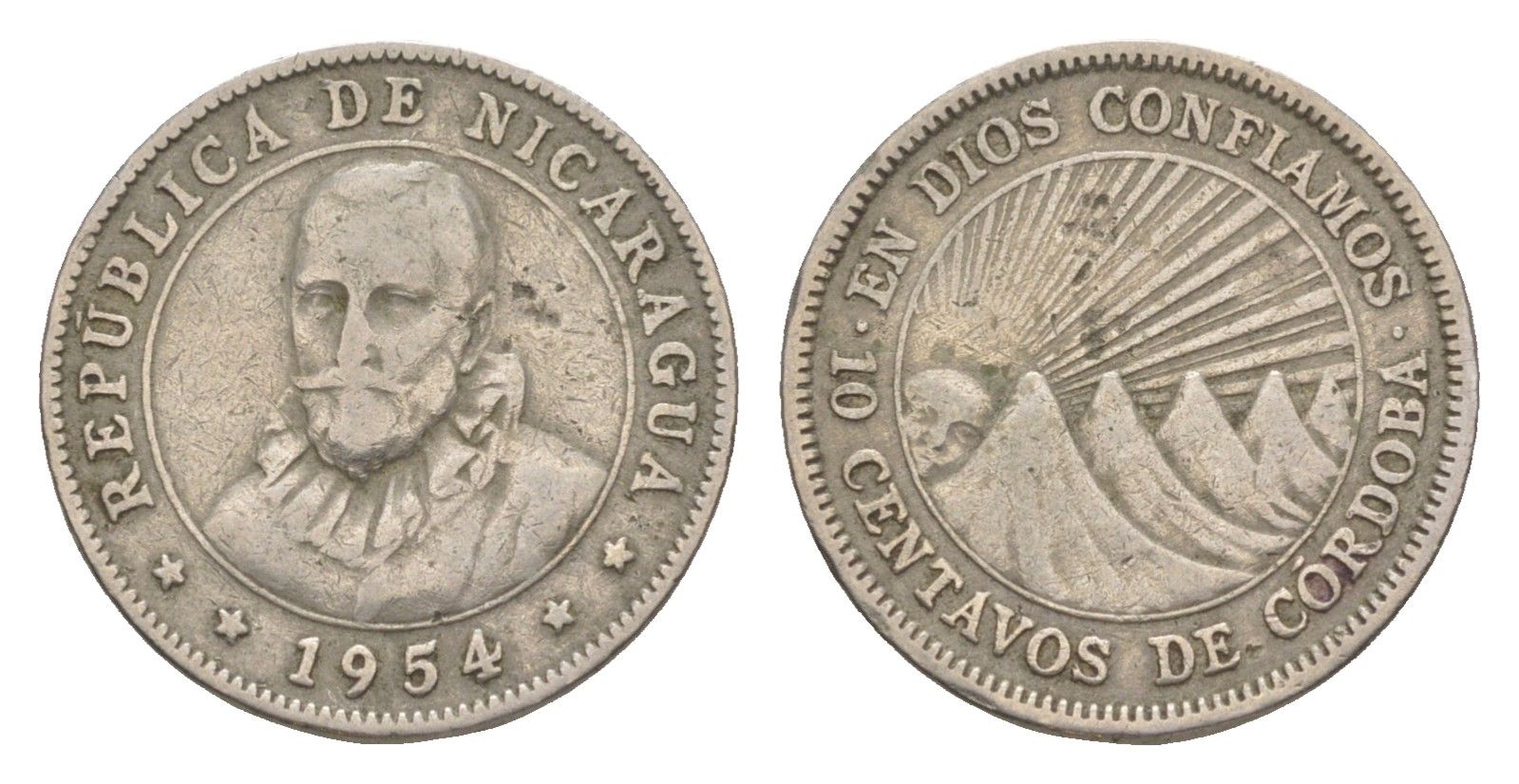 Никарагуа 10 сентаво 1954 KM 17.1 медно-никель 4643-243