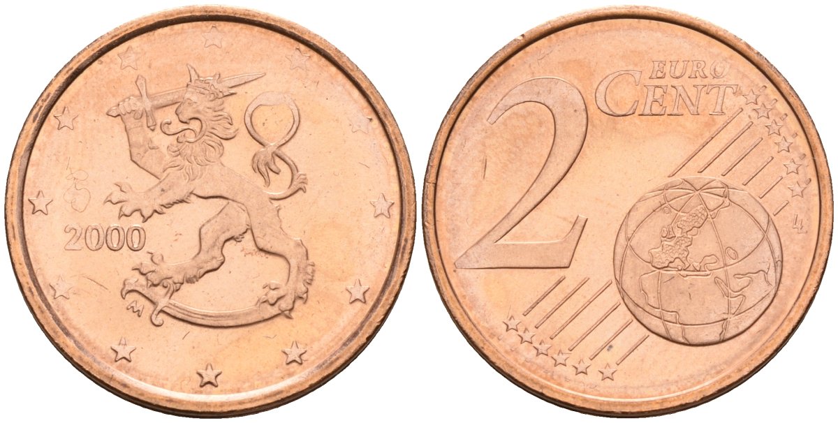 Финляндия 2 евроцента 2000 KM 99 сталь плакированная медью UNC M50-17