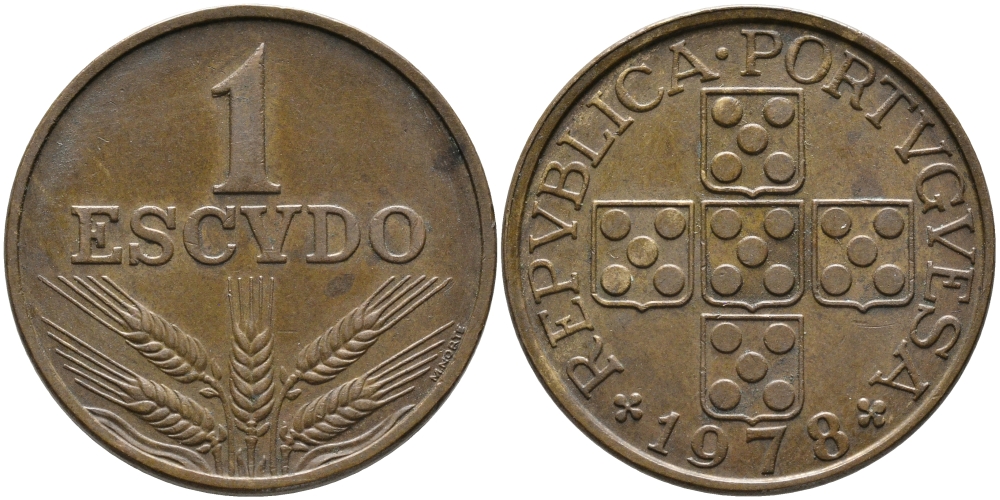 Португалия 1 эскудо 1978 KM 597 бронза 65-1121