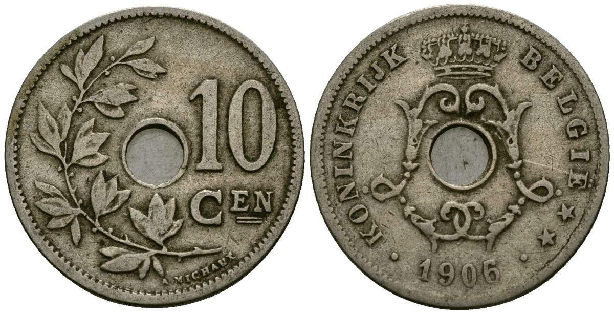 Бельгия 10 сантимов 1906 Belgie KM 53 медно-никель 4172-1236