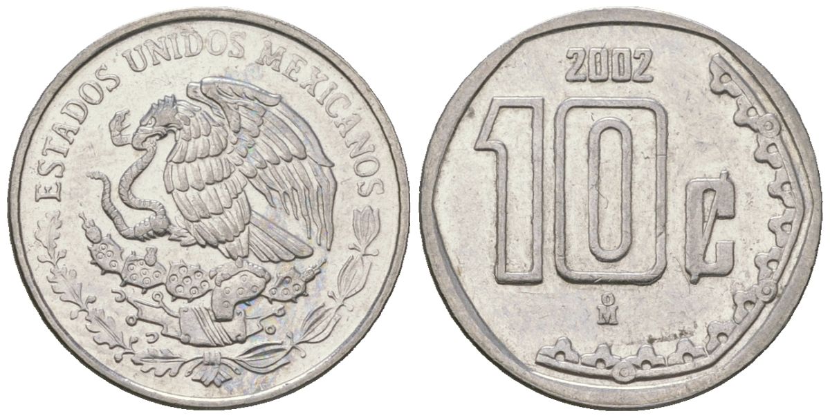 Мексика 10 сентаво 2002 M KM 547 нержавеющая сталь 4598-536