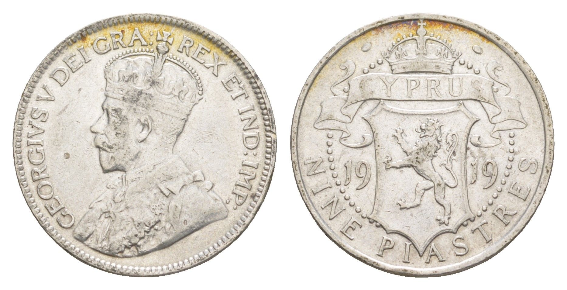 Кипр 9 пиастров 1919 Георг V (1910-1936) KM 13 серебро 4127-1331