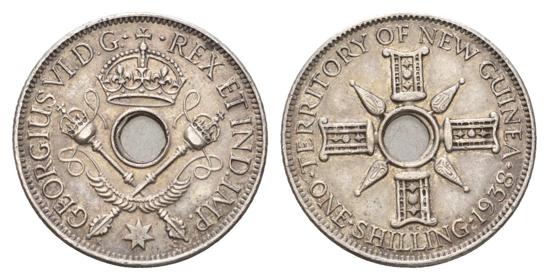 Новая Гвинея 1 шиллинг 1938 Георг VI KM 8 серебро 98-1113