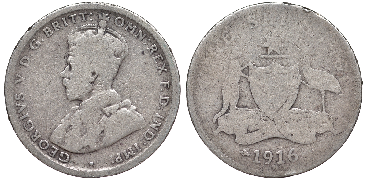 Австралия 1 шиллинг 1916 Георг V (1910-1936), герб Австралии KM 26 серебро    4606-145