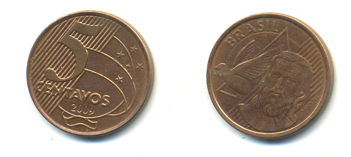 БРАЗИЛИЯ 5 СЕНТАВО 2009 KM 648 сталь плакированная медью 176-551