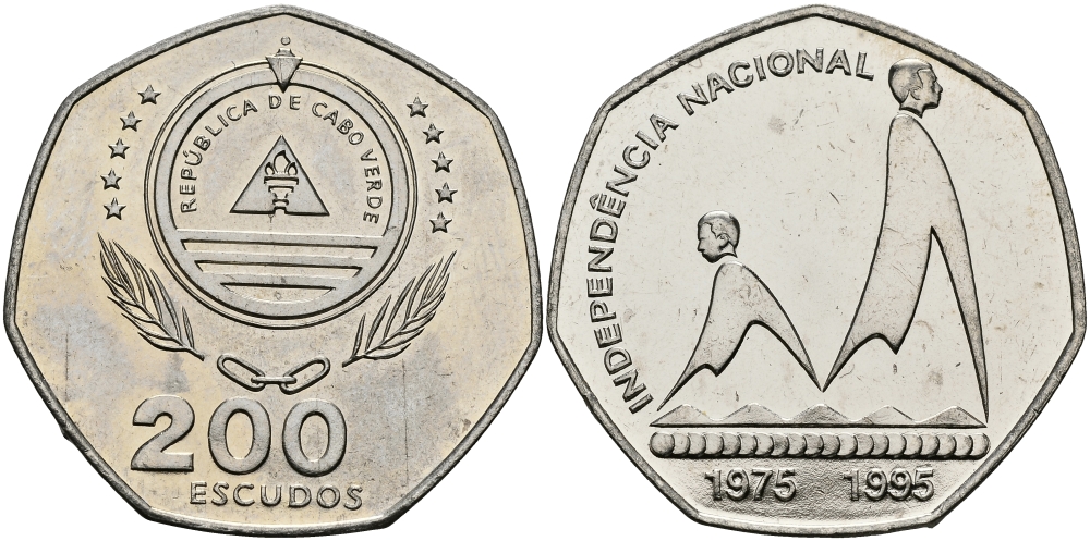 Кабо-Верде 200 эскудо 1995 20 лет независимости KM 35 медно-никель UNC 3333-1026