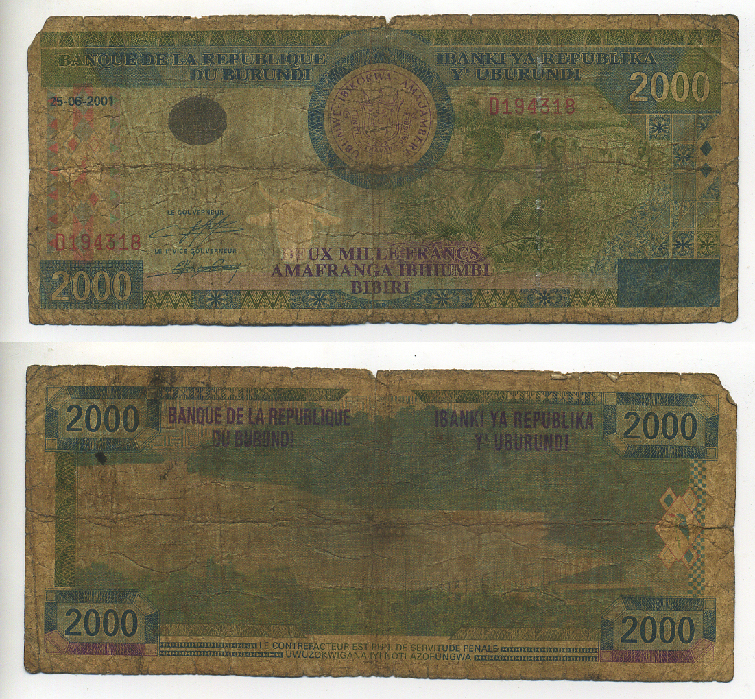 БУРУНДИ 2000 ФРАНКОВ 2001 37067 Pick 41А бумага 7548-33-3
