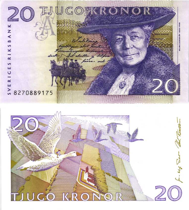 ШВЕЦИЯ 20 КРОН 1998 ПОДПИСЬ URBAN BACKSTROM, СЕЛЬМА ЛАГЕРЛЁФ Pick 63а бумага 7548-37-4-2