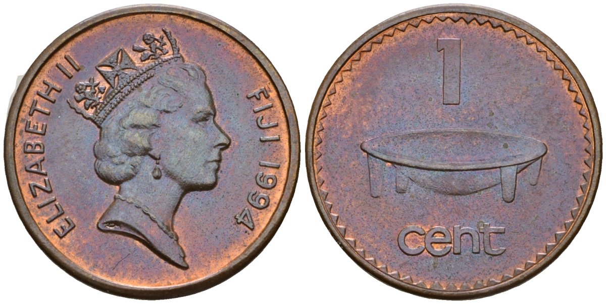 Фиджи 1 цент 1994 KM 49a цинк плакированный медью UNC 4602-1136