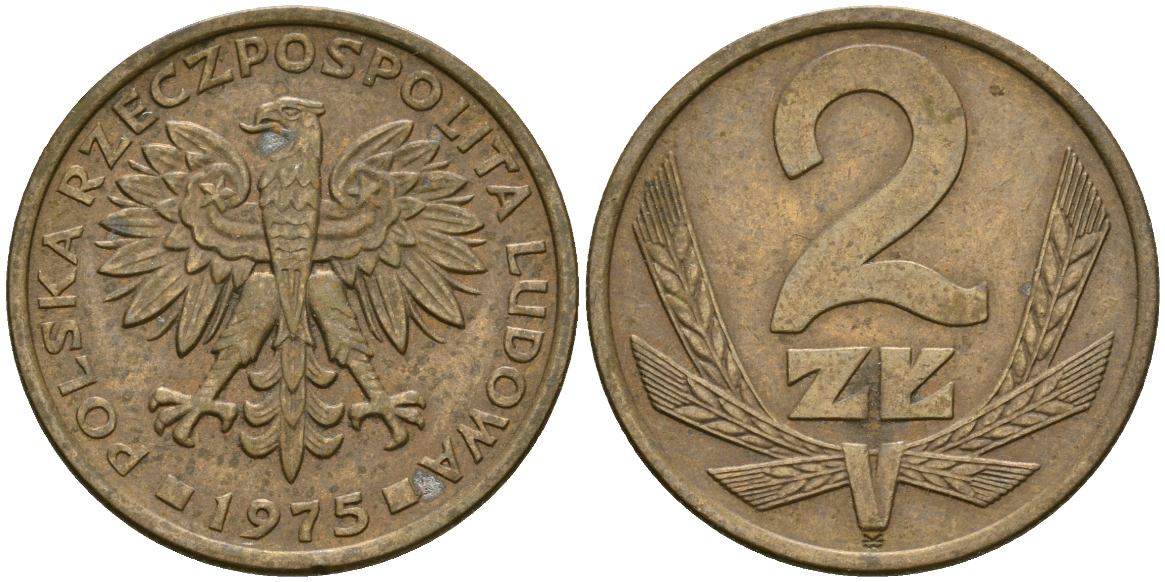 Польша 2 злотых 1975 KM 80.1 латунь 4364-1721
