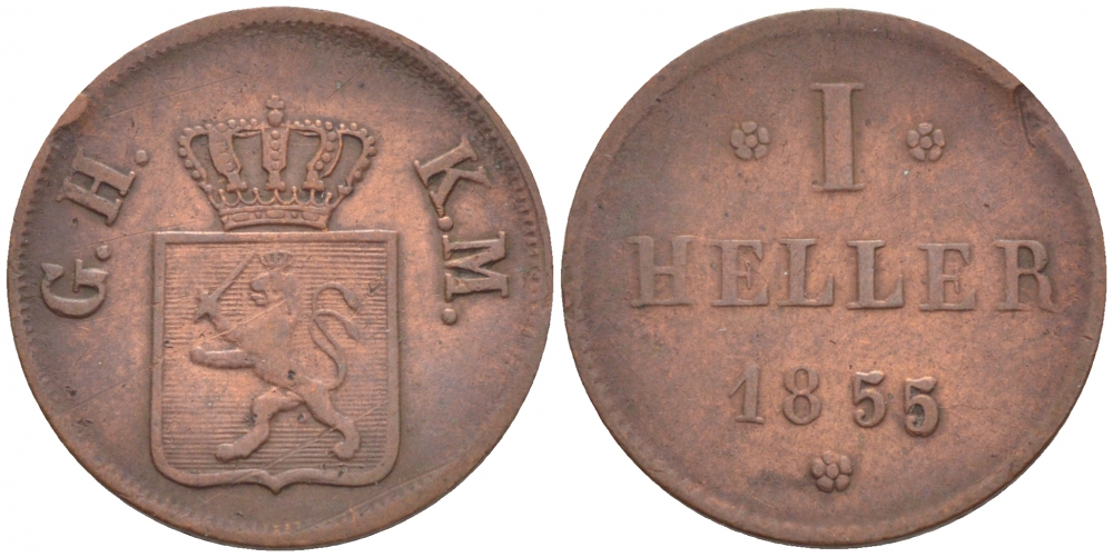 Гессен-Дармштадт 1 геллер 1855 KM 323 медь 112-835